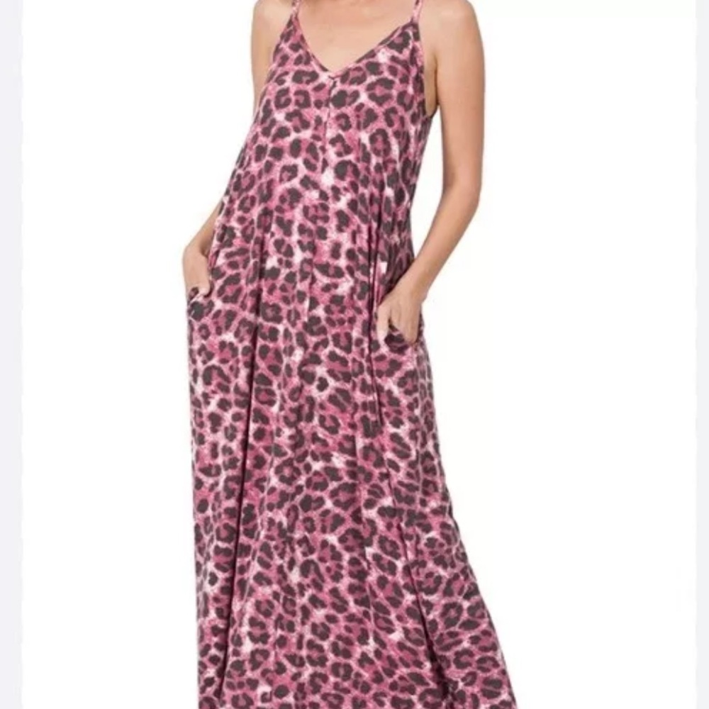 NEW SOFT FRENCH TERRY LEOPARD CAMI MAXI DRESS